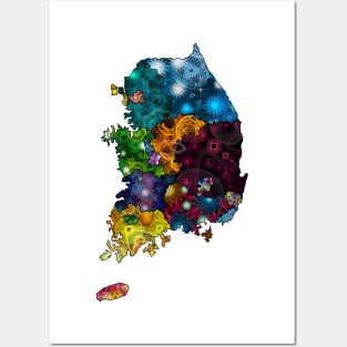 Spirograph Patterned South Korea Provinces Map Posters and Art